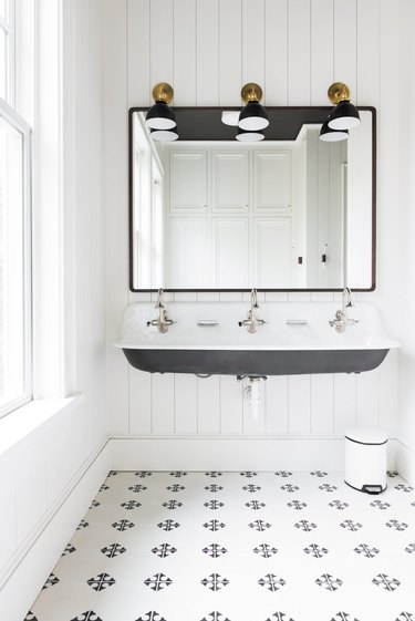 farmhouse flooring idea with tile in the bathroom