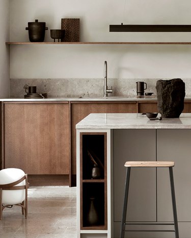 kitchen space with island and wood cabinets