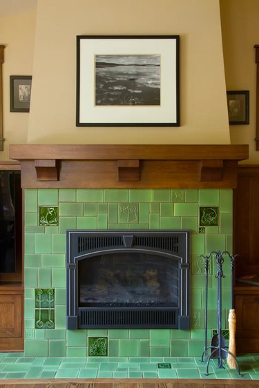 craftsman fireplace with green tile