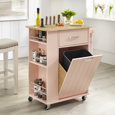 multifunctional rolling kitchen island cart with trash can