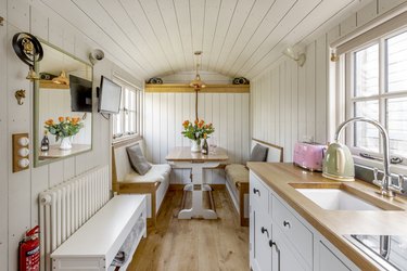 tiny house interior with kitchen and dining room
