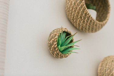 Put the plants in place in the basket shelves.