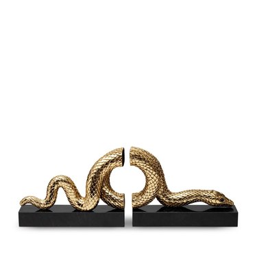 brass snake and marble bookends Hollywood Regency accessory from L'Objet