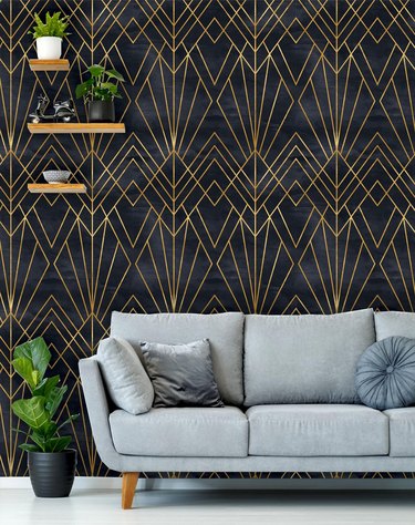 black and gold art deco wallpaper