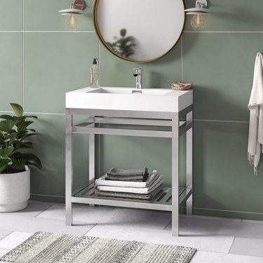stainless steel and acrylic open bathroom vanity