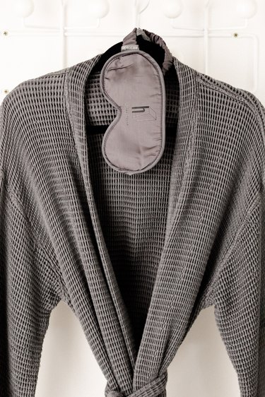 gray waffle texture bath robe