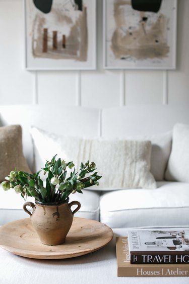 Detail shot of large white cocktail ottoman