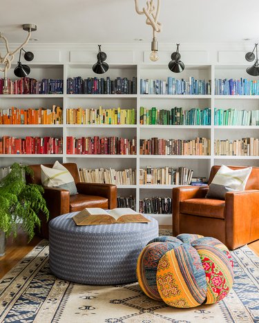 bookshelf organized by color