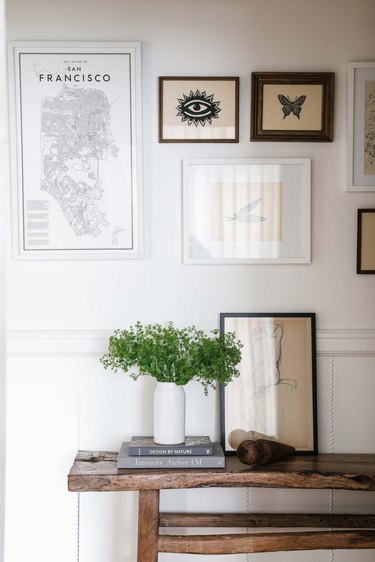 Detail shot of gallery wall and molding