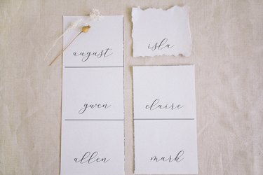 Guest names printed onto cardstock with one square torn out