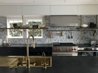 kitchen with black countertops