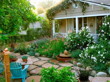 House with garden plantings.