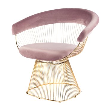Hollywood Regency furniture midcentury modern chair with pink velvet and brass accents