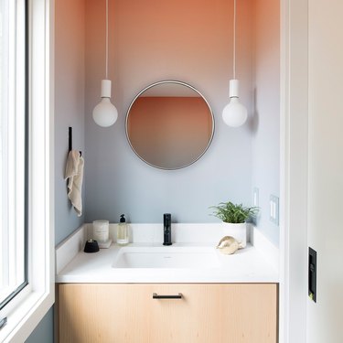 pendant lighting bathroom idea for pink and blue powder room