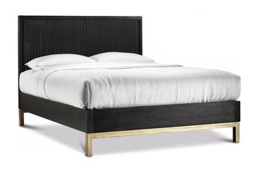 Hollywood Regency furniture bed frame with black mahogany and brass details