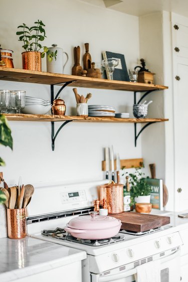bohemian kitchen with copper and wood details