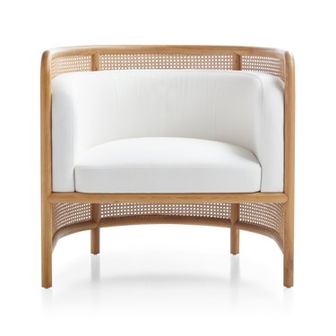 Crate & Barrel x Leanne Ford white and light wood accent chair