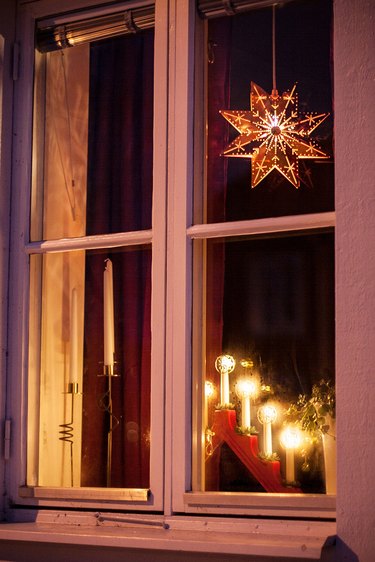 holiday lights in swedish window