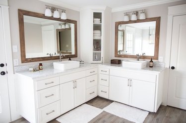 Modern traditional master bath with L-shaped vanity