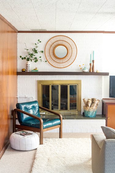 Painted white brick fireplace