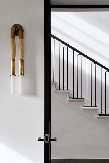 art deco staircase with curved details in railing