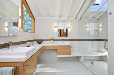 L-shaped bathroom vanity