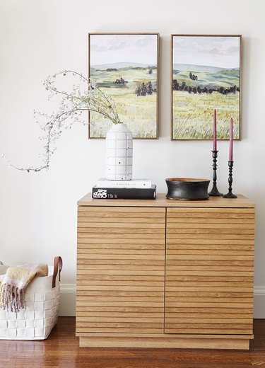 Cabinet with decorative objects in traditional living room