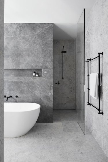 spa-like contemporary stone tile bathrrom