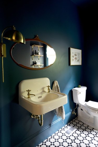dark blue bathroom