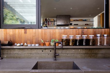 outdoor concrete counter with built-in sink