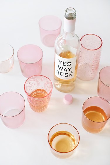 pink glassware and rose