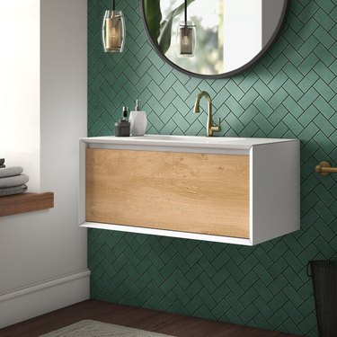 floating two-tone modern bathroom vanity with storage