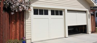 Exterior view of garage doors.