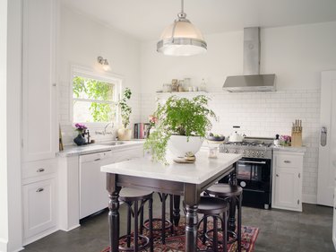 California white kitchen with farmhouse kitchen island