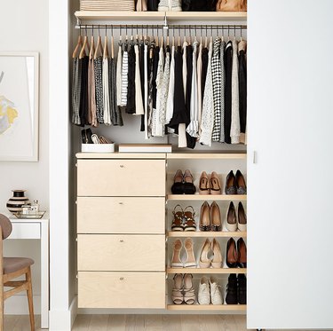 reach-in closet with shoe organizer