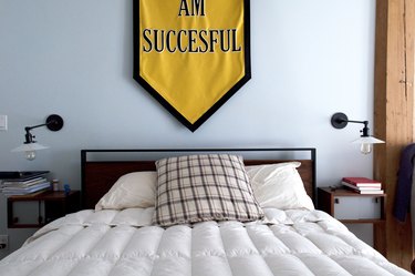 Bed with banner over the bed