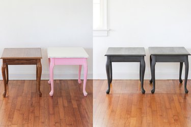 Before and after of end tables painted with chalk paint