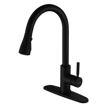 Matte black arched kitchen faucet with one handle