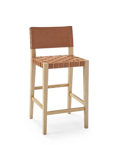 Tan woven leather strap barstool