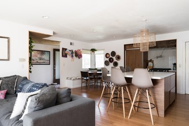 view of kitchen with kitchen island and barstools