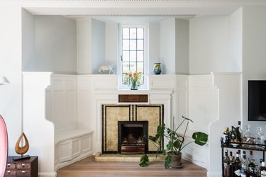 arts and crafts interior fireplace seating area