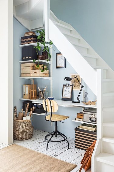 modern office under the stairs living room corner idea