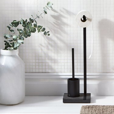 minimalist toilet paper holder and toilet brush