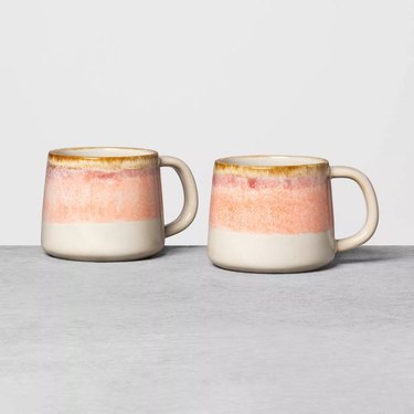 two ombre mugs in white and pink tones