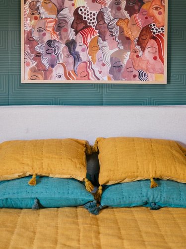 yellow and teal pillows