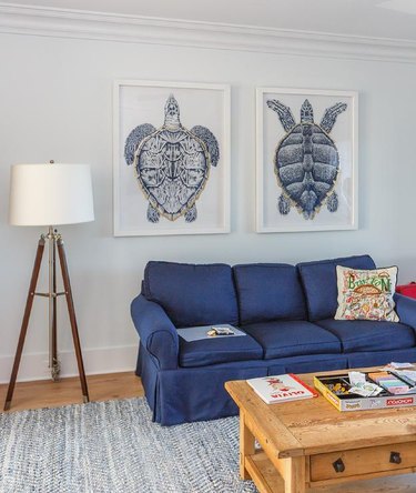 family room wall ideas with blue sea turtle artwork