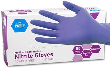 box of purple nitrile gloves
