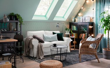 small living room with IKEA furniture white sofa
