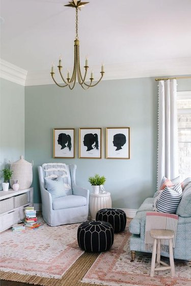 family room wall ideas with silhouette portraits