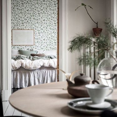 Scandinavian farmhouse bedroom/dining room